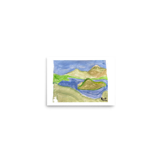 Lake Cuicocha Watercolor Painting - Scenic Volcanic Crater Lake Art Print